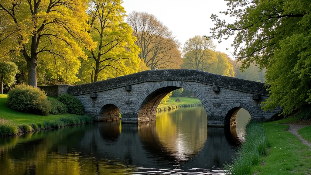 Stone bridge over water along the cycling route with reflections