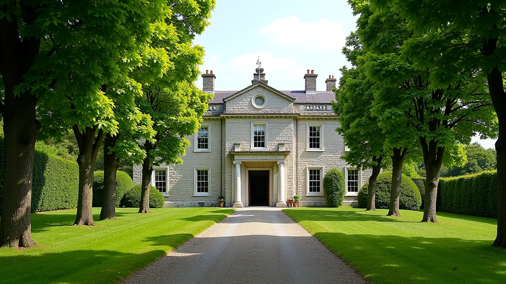 Historic Belvedere House ruins with tree-lined driveway suitable for cycling