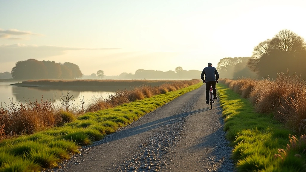 Lakeside cycling path showing different ground conditions and terrain variations